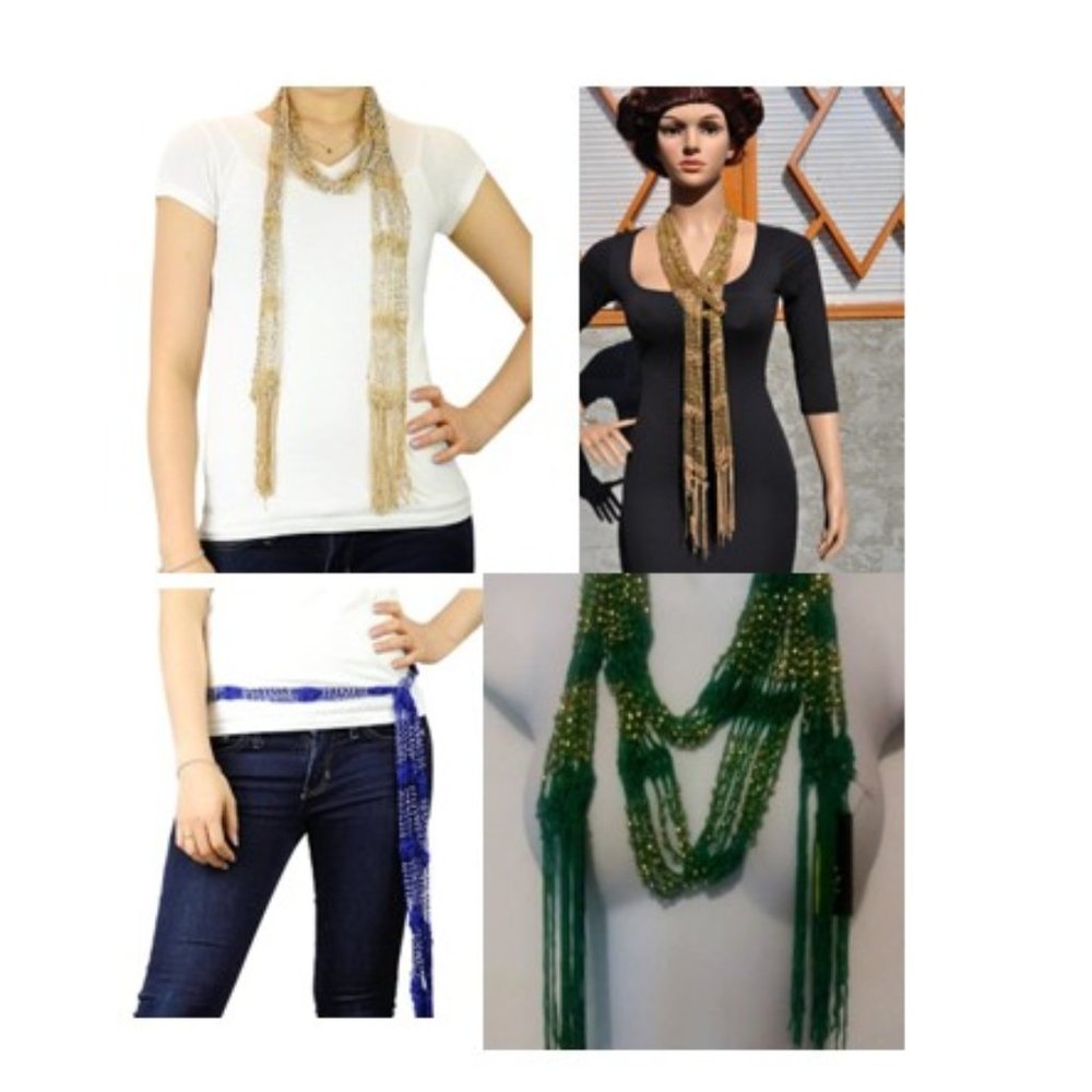 Shawl Scarf Waist Belt 4 colors X $12 Gold -Tone Beaded Skinny Fishnet fashion